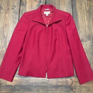 Talbots Petites Size 2 Red Full Zip Wool Blazer, Excellent, Fabric Made In Italy
